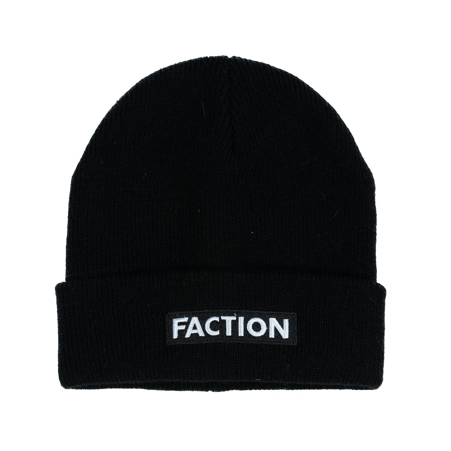 Faction Logo Beanie Black Flat Lay Front